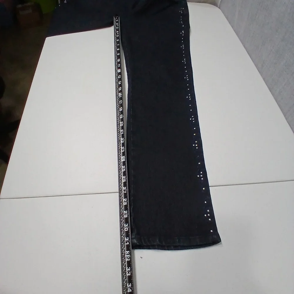 Cos Jeans Women's Mid Rise Straight Leg Blue‎ Denim Embellished Rhinestone Bling